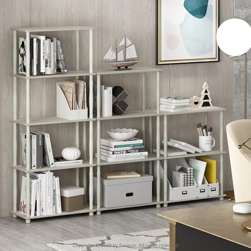 Furinno Turn-N-Tube 3-Tier Compact Multipurpose Shelf Display Rack with Classic Tube, Sonoma Oak/White | Open Shelves Corner Shelf, Book Shelf, for Organization and Storage, Living Room, Garage, Home Office - color: Sonoma Oak/White, size: 3-Tier Classic