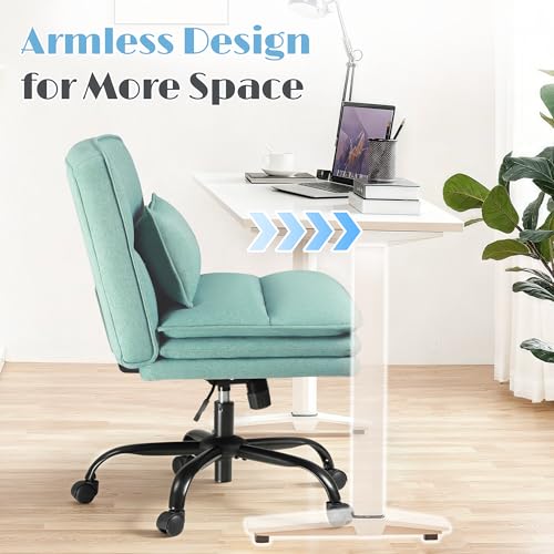 Furmax Criss Cross Legged Office Chair with Wheels, Armless Extra Wide Seat Swivel Desk Chair, Adjustable Height Comfy Task Chair with Thick Cushion for Home Office Bedroom Vanity (Fabric, Green) - color: Green