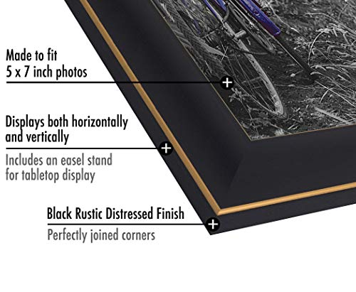 Americanflat 5x7 Picture Frame with Polished, Crystal Clear Glass - Set of 2 - Picture Frames for Tabletop and Wall Display - Black with Gold Trim | Wall or tabletop display with included easel, triangle hangers included, secure turn-tab backing, gold tri