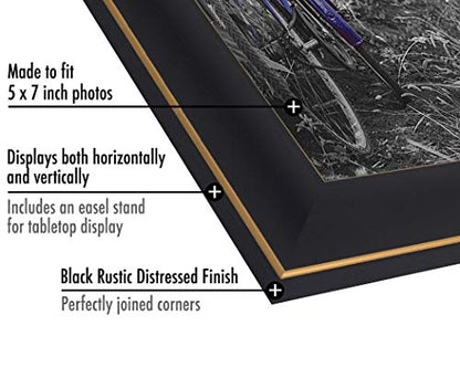 Americanflat 5x7 Picture Frame with Polished, Crystal Clear Glass - Set of 2 - Picture Frames for Tabletop and Wall Display - Black with Gold Trim | Wall or tabletop display with included easel, triangle hangers included, secure turn-tab backing, gold tri