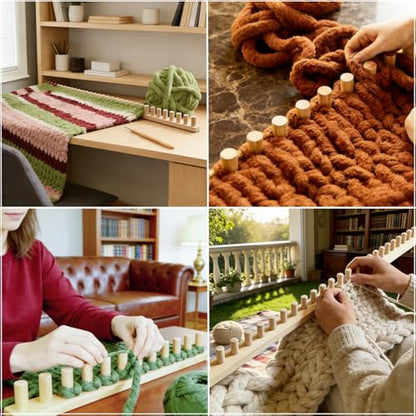 FOBEVTEF 46'' DIY Chunky Knit Blanket Loom, Wooden Loom Frame for DIY Throw Blankets, Adjustable Size Hand Knitting Kit | No Needles Required | Foldable & Portable | Beginner Friendly Yarn Craft - size: 46 inch