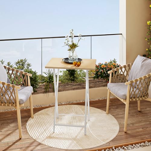 HOOBRO Folding TV Tray Tables, Set of 2 Side Table for Small Space, Industrial Snack Tables for Eating at Couch, Stable Metal Frame, Easy Assembly, Space Saving, Natural and White WN25BZ01 - color: Natural + White