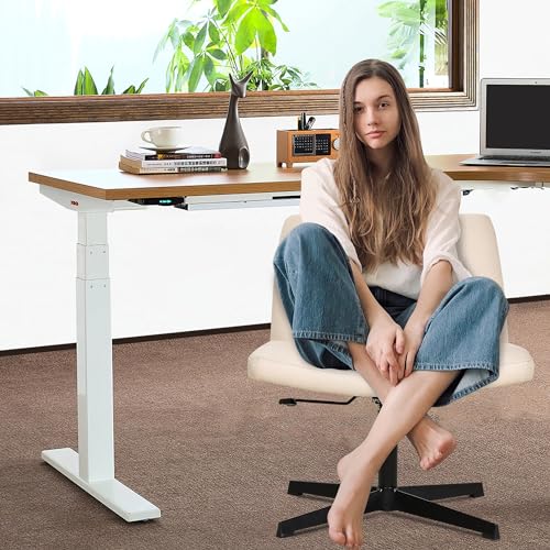FDW | Criss Cross Chair Without Wheels | Beige | Armless Desk Chair | With Wide Seat, 360 Swivel, Height Adjustable & Stable Metal Base | for Office, Home Office, Vanity Seating | Pack of 1 - color: Beige, style: Without Wheels