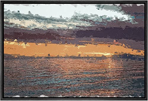 SIGNWIN Framed Canvas Wall Art Orange and Yellow Sea with Clear Sky Coastal Ocean Oil Painting Abstract Modern Closeup Relax/Calm for Living Room, Bedroom, Office - 16"x24" Black - color: B10-2103-spl02, size: 24"L x 16"W
