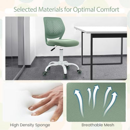 POWERSTONE Small Home Office Desk Chair, Swivel Rolling Study Computer Chair, Adjustable Height Task Chair with Armless Mid Back, Upholstered Mesh Seat, Light Green - color: Light Green