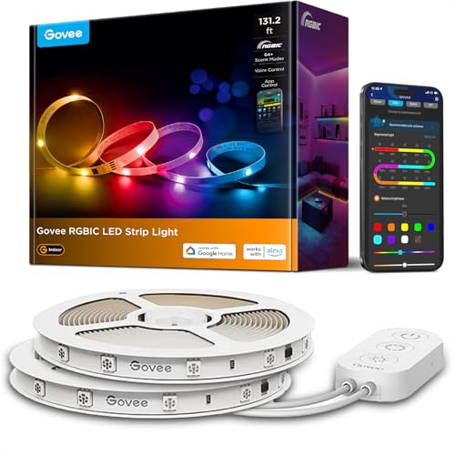 Govee 131.2ft RGBIC LED Strip Lights, Work with Alexa and Google Assistant | DIY Multiple Colors on One Line, Color Changing Lights for Home Decor, Bluetooth Strip Lights with APP Control, 2 x 65.6ft - size: 131.2ft