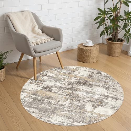 4ft Round Rug, Circle Area Rugs for Living Room, Gold Brown | Abstract Washable Rug Modern Large Soft Stain Resistant Non Slip Backing for Bedroom Dining Room Office Home Decor - color: Gold Brown, size: 4' (Round)