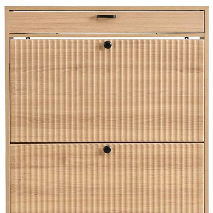 Shoe Cabinet, Shoe Storage Organizer Cabinet with 2 Flip Wavy Line Drawers, Freestanding Shoe Rack with Adjustable Shelf for Entryway, QH242-1 - color: Wavy Line-oak