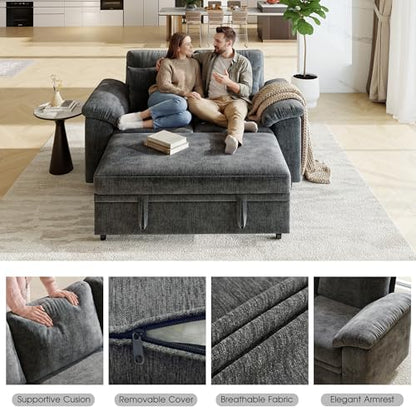 61” Pull Out Couch, 2 in 1 Sleeper Sofa Bed with Throw Pillow, Convertible Small Loveseat Sleeper Couch for Living Room, Bedroom, Apartment (Gray) - color: Grey, size: 2 Seat Sleeper