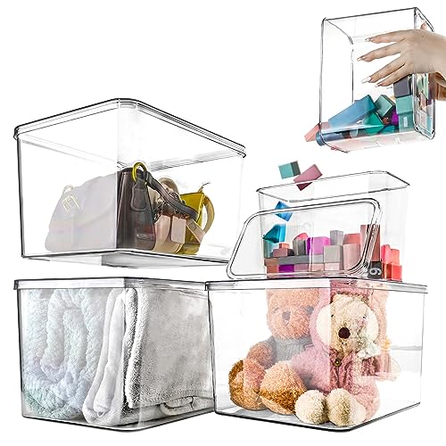 Storage Boxes, 5 Packs Transparent Food Organizer, Stackable Lidded Storage Bins (3 XL + 2M) - size: 3XL+2M
