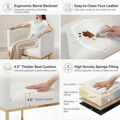 HNY Modern Barrel Counter Height Gold Clearance Bar Stools Set of 2, 24 Inch Kitchen Bar Stools with Back, PU Leather Barstools Bar Height for Island with Golden Metal Tubular Frame, White - color: 24inch ,White,gold Base