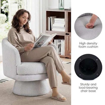 Swivel Accent Chair with Armrest, Modern 360 Degree Swivel Barrel Chair with Curve Back and Soft Cushion,Comfy Round Sherpa Teddy Armchair Single Sofa for Living Room,Bedroom, Light Grey - color: Light Grey