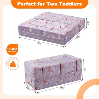 MeMoreCool Glow in Dark Butterfly Kids Couch, Fold Out Sofa, Lavender | Glow in dark butterfly kids couch - color: Lavender Butterfly