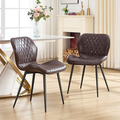 Dining Chair, Comfy Modern Dining Chairs with Thick Cushions, Upholstered Faux Leather Kitchen Side Chairs with Adjustable Metal Legs for Dining Room (Coffee) - color: Coffee, size: Set of 1
