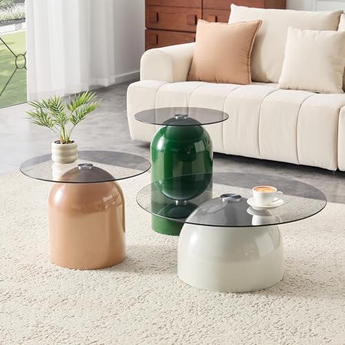 15.7" Round Side Table with Tempered Glass Top, Modern Small Glass Coffee Table with Carbon Steel Base for Living Room, End Table for Office, Easy Assembly, Green - color: 15.7" Side Table, Green