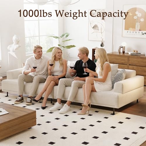 Upholstered Fabric 2-Seater Sofa Couch with Low Back, Beige | 66.1" Mid-Century Modern Loveseat with Wide Armrest, Metal Legs & Breathable Cushion, Suitable for Living Room, Bedroom - size: 66.1inch-2Seats
