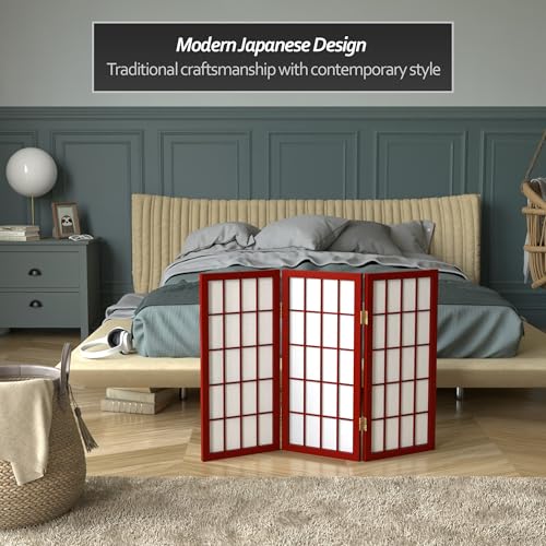 2 ft. Short Desktop Window Pane Shoji Screen - Rosewood - 3 Panels - color: Rosewood, size: 3 Panel