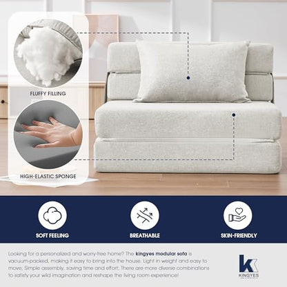 3-in-1 Foldable Chair Bed, Folding Sleeper Chair with Back Cushion, Convertible Sofa Bed for Adults, Cream Beige - color: Beige, size: Modern