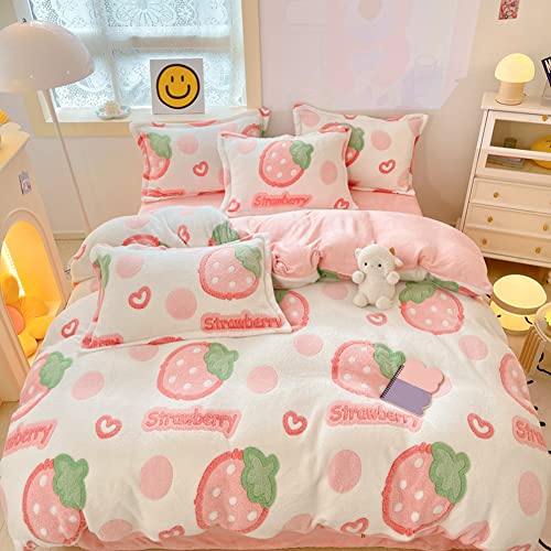 MorroMorn Twin Duvet Cover Set, Pink Strawberry Cute Bedding Sets, Fluffy Comforter Covers Lightweight Blanket Ultra Soft Kawaii for Girls Kids Toddler Teen Women Twin/Twin XL Size - color: Pink Strawberry, size: Twin/Twin XL
