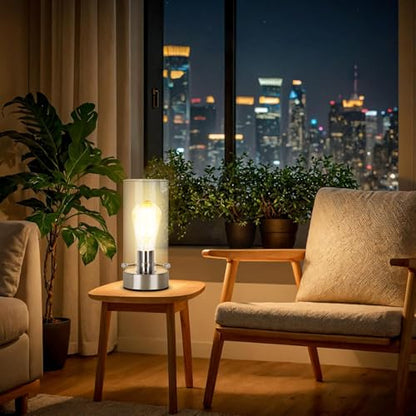 Bedside Table Lamp for Bedroom Living Room, Modern Nightstand Lamp | Desk Lamp with Glass Lamp Shape, 2700K 6W Glass Bulb Included(Nickel). - color: Nickel-Clear