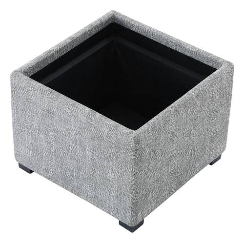 CHITA Storage Ottoman Cube with Tray Lid, Small Footstool with Storage, Square End Table for Living Room and Bedroom, Fabric in Pebble Grey - color: Pebble Grey