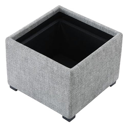 CHITA Storage Ottoman Cube with Tray Lid, Small Footstool with Storage, Square End Table for Living Room and Bedroom, Fabric in Pebble Grey - color: Pebble Grey