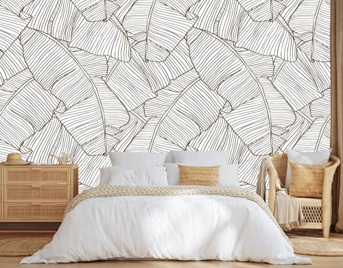 Gray Banana Leaf Wallpaper Wall Mural | 108"x75", for Bedroom Living Room Bathroom, Textured Fabric, Not Peel and Stick - color: Mural 11, size: 108" x 75"