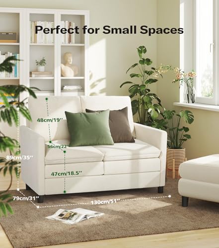 Welzona 3-Layers Cloud Loveseat Sofa, 51" Small Couch, Teddy Small Sofa | Comfy Teddy Fabric, Washable Covers, Tool-Free Setup, All-wood Futon Couch for Living Room, Bedroom, Small Spaces, Beige - color: Beige, size: cloud loveseat