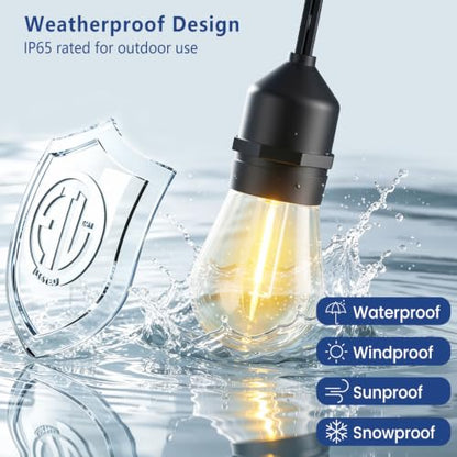 96FT Patio Lights, Remote & Connectable, Outdoor Waterproof | 2FT Bulb Spacing, Heavy Duty Commercial Grade, 18 AWG Cord, 48+4 Shatterproof Bulbs, Timer & Dimmable, IP65, 2700K Warm White - size: 96FT (48 Sockets)