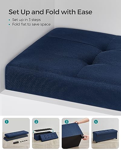 SONGMICS Storage Ottoman Bench, Foldable Foot Rest with Legs | End of Bed Bench, Storage Chest, 43.3 x 15 x 15.8 Inches, Load up to 661.4 lb, Midnight Blue, MELISA Collection ULSF018I01 - color: Midnight Blue, style: without Flipping Lid
