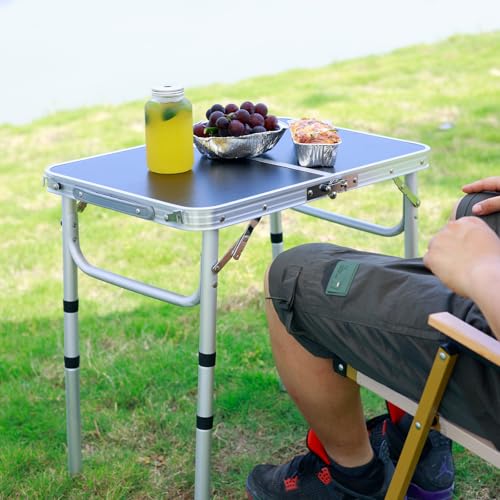 Portable Camping Table, Adjustable Height Aluminum Folding Table, Lightweight & Compact, Outdoor Picnic Table for Camping, Hiking, Beach, BBQ, Travel - color: Black