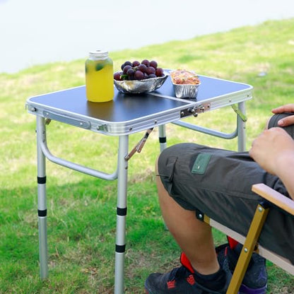 Portable Camping Table, Adjustable Height Aluminum Folding Table, Lightweight & Compact, Outdoor Picnic Table for Camping, Hiking, Beach, BBQ, Travel - color: Black