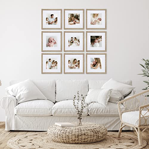 Sheffield Home 9 Piece Gallery Wall Frame Set, 12x12 in. Matted to 8x8 in. (Light Natural) - color: Light Natural, size: 12x12 Inch
