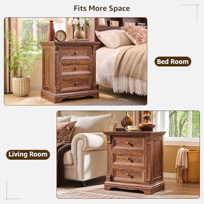Farmhouse Nightstand Set of 2, 23.6"W Wood End Table With Charging Station | 26" Tall Side Table w/Roman Column, End Tables Living Room Set of 2, Bedside Cabinet for Bedroom, Reclaimed Barnwood - color: Reclaimed Barnwood, size: 23.6"W x 15.7"D x 26"H