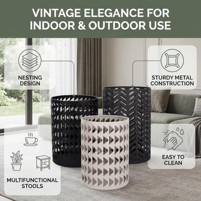 Round Coffee End Tables Set of 3 for Home Office Indoor Garden Outdoor | ZOMEYLPO Multifunctional Nesting Outdoor Side Table,Modern Furniture Nightstands Decor Side Tables Stand Metal Black Gray