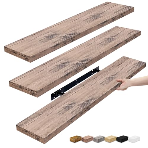 Sorbus Floating Shelves for Wall - 35 Inch Long Bathroom Shelves, Wall Decor for Bedroom, Kitchen, Living Room & Book Storage - Mounted Floating Shelf with Invisible Brackets (Mahogany, 3 Pack) - color: Mahogany, size: 35 Inch, style: 3 Pack