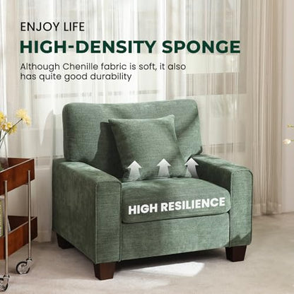 DOPEDIO 88.58" Sofa Set, Chenille Loveseat & 2 Accent Chairs, Green | Modern chenille sofa set with removable covers, spring cushions, solid wood frame, easy assembly for comfortable living rooms - size: 88.58 inch + 2 Single, style: Green Chenille
