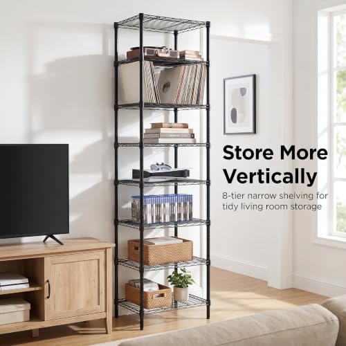 Finnhomy Heavy Duty 8 Tier Wire Shelving, 18x18x78.8 inches 8 Shelves Storage Rack with Thicken Steel Tube, Pantry Shelves for Storage, Adjustable Metal Shelving Unit, NSF Certified, Black - size: 78.8"H-Black