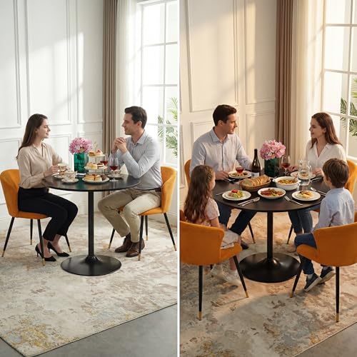 LeTinn 31.5" Round Dining Table for 4, Mid-Century Modern Pedestal Base Kitchen Table for Small Space – Compact Design for Breakfast Nook, Apartment, Dorm, Easy Assembly, Black
