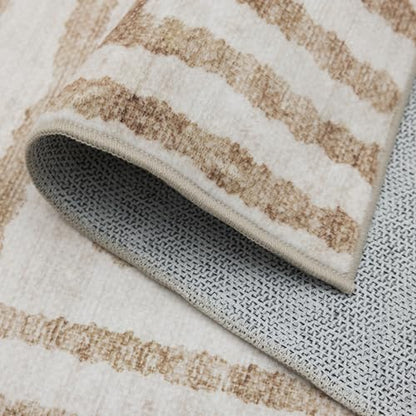 Machine Washable Area Rug Runner - Living Room Bedroom Bathroom Kitchen Entryway Office - Non-Slip Baking Low Pile Stain Resistant Premium - Modern Geometric - Finn - Beige 2'6" x 6' - color: Finn - Beige, size: 2'6" x 6' (Rectangular)