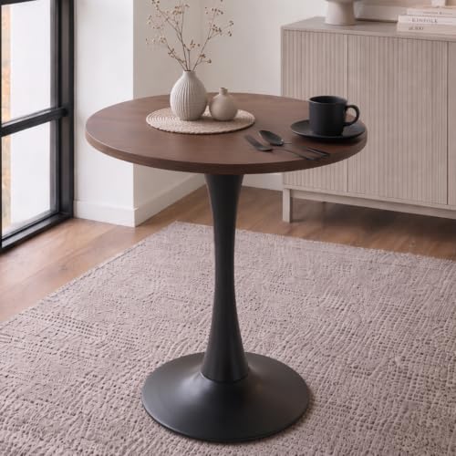 23.6" Small Round Dining Table for 2, [Sturdy Metal Tulip Base] Modern Circle Kitchen Table, for Dining Room Apartment Office Space Saving - color: Brown With Black Base, size: 23.6"