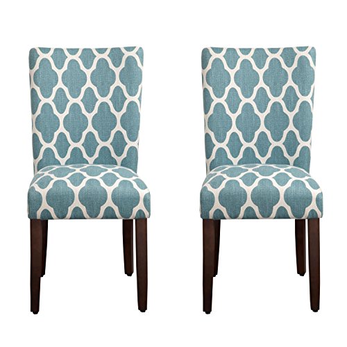 HomePop Parsons Classic Upholstered Accent Dining Chair, Set of 2, Teal and Cream Geometric - color: Teal and Cream, style: Pack of 2
