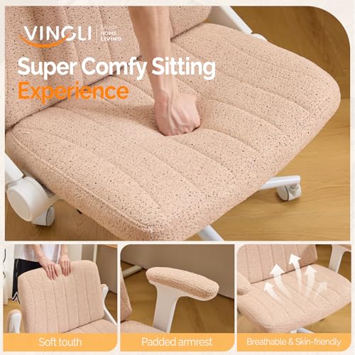 VINGLI Criss Cross Chair with Adjustable Flip-Up Arms,Cross Legged Chair with Wheels,Extra Wide Office Chair,Desk Chair for Home Office,Vanity,Bedroom, Apartment,Starry Chenille,Pink - color: Pink
