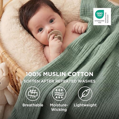Bedsure 100% Cotton Muslin Blanket King Size for Bed - 4-Layer Breathable and Lightweight Thin Soft Summer Gauze Muslin Blanket for Adults, Sage Green, 108x90 Inches | Lightweight Breathable Summer Gauze Muslin Blanket for Adults, Soft Thin Bedspread Cove
