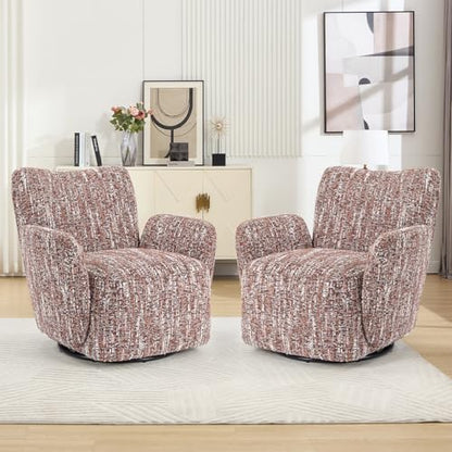 Swivel Accent Chair, 360 °Swivel Barrel Chair, Modern High-Back Armchair with Padded Armrest, Soft Cushion, Comfy Single Sofa for Living Room, Bedroom, Brown - color: Brown