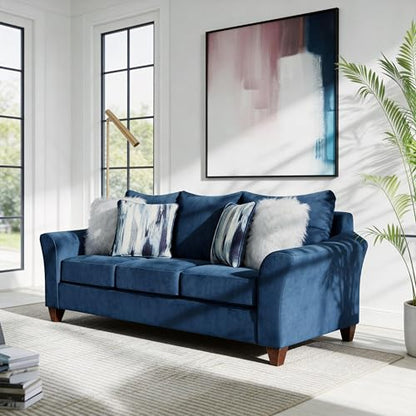 Roundhill Furniture Camero Fabric Pillowback 2-Piece Living Room Set, Navy Blue - color: Navy Blue