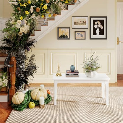 Dining Bench 39.4" Solid Oak Wooden Bed End＆Entryway Bench for Living Room Bedroom Kitchen(White) - color: White, size: 39.4"