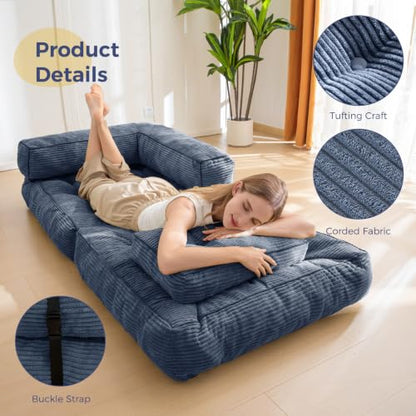 MAXYOYO Folding Sofa Bed, Convertible Chair Bed with Pillow | L-Shaped Floor Sofa with Armrest and Pillow, Foldable Portable Fold Out Comfy Chair Bed for Living Room Bedroom, Dusty Blue - color: Dusty Blue