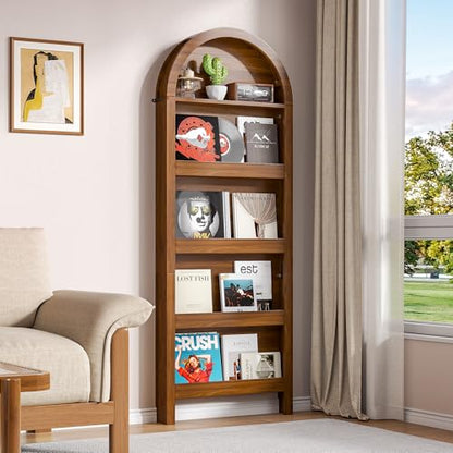 Narrow Tall Wall Mounted Bookshelf for Living Room Bedroom (Brown) - color: Brown