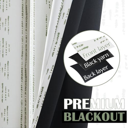 jinchan Boho Blackout Kitchen Tier Curtains, 24 Inch, Green on Beige | Green geometric print on warm beige, soft blackout backing, 2 panels, rod pocket, for kitchens, bedrooms, RVs and campers - color: Blackout Backing | Green on Beige, size: 25"W x 24"L